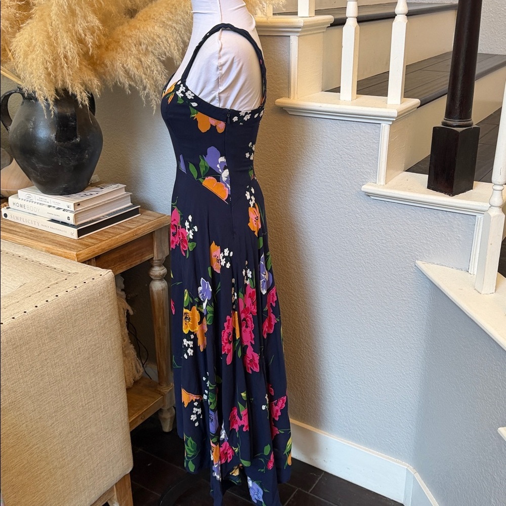 Anthropologie Maeve Vivienne Blue Motif Sweetheart Neckline Midi Dress Size 2 - Picture 4 of 8